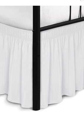 KING SIZE WRAP AROUND Bed Skirt Dust Ruffle 15” Drop Split Corner - WHITE